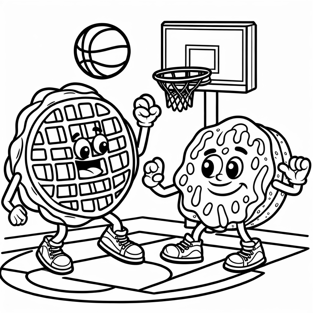 A Waffle and a Pancake Playing Basketball