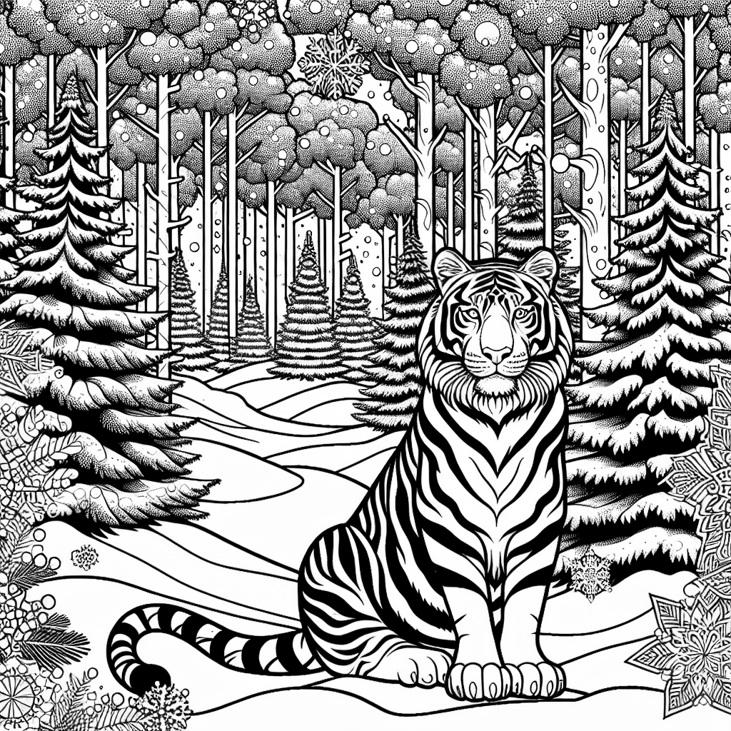 A tiger in a snowy forest