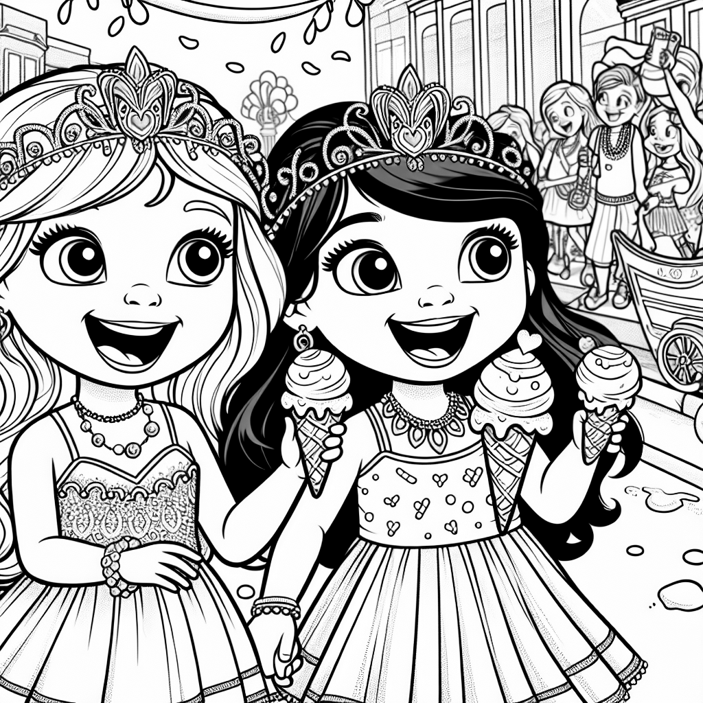 2 girls at a Mardi Gras parade eating ice cream