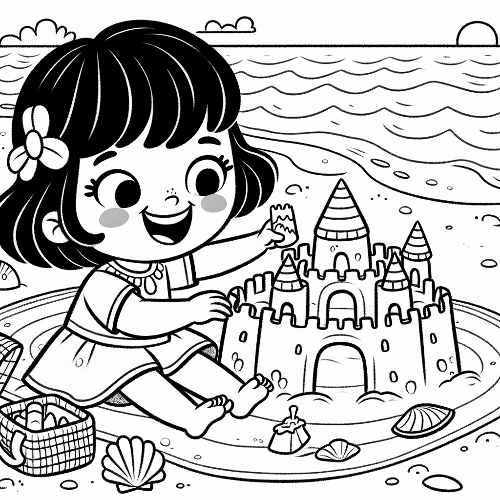 Girl playing with sandcastle on the beach