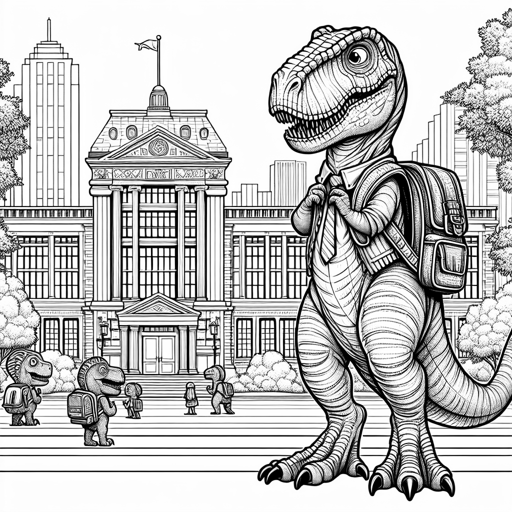 Anxious t-rex starting first day at school