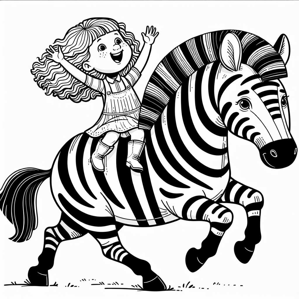 A Zebra with a girl riding her