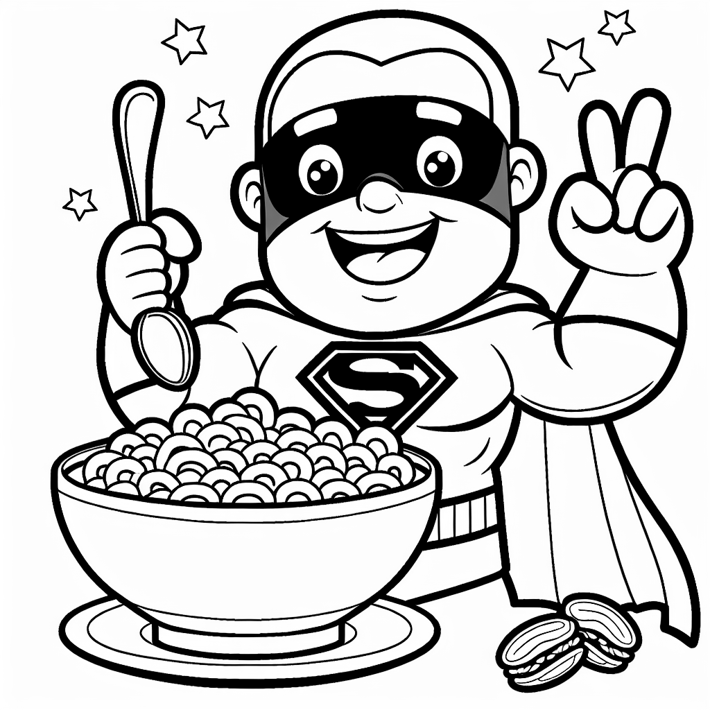 Superhero eating mac and cheese