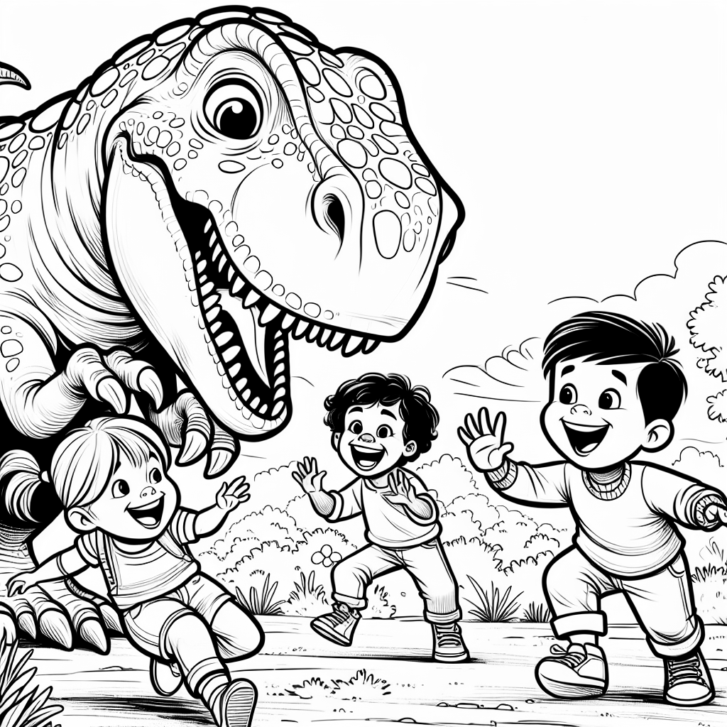 Dinosaur playing with kids