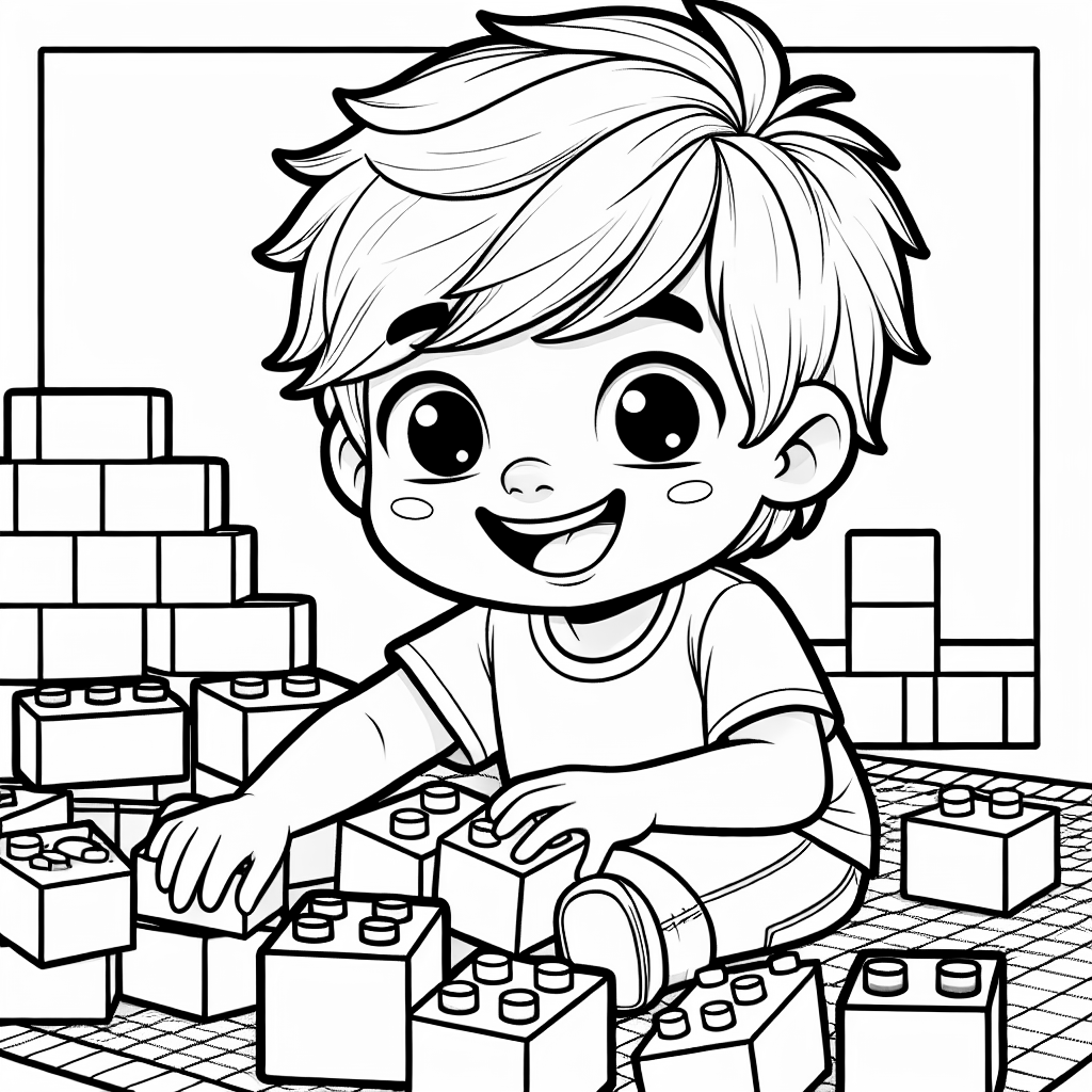 Blonde boy playing with blocks