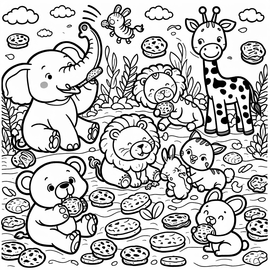 Animals eating cookies