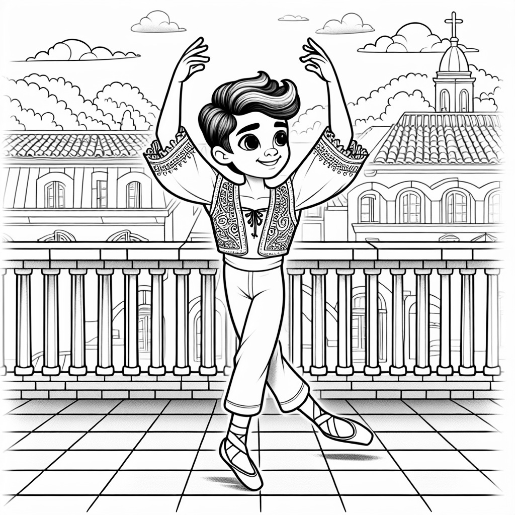 A ballerina boy dancing on a roof