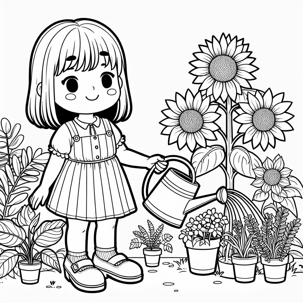 Girl watering plants