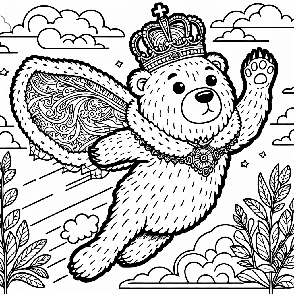 A flying bear with a crown