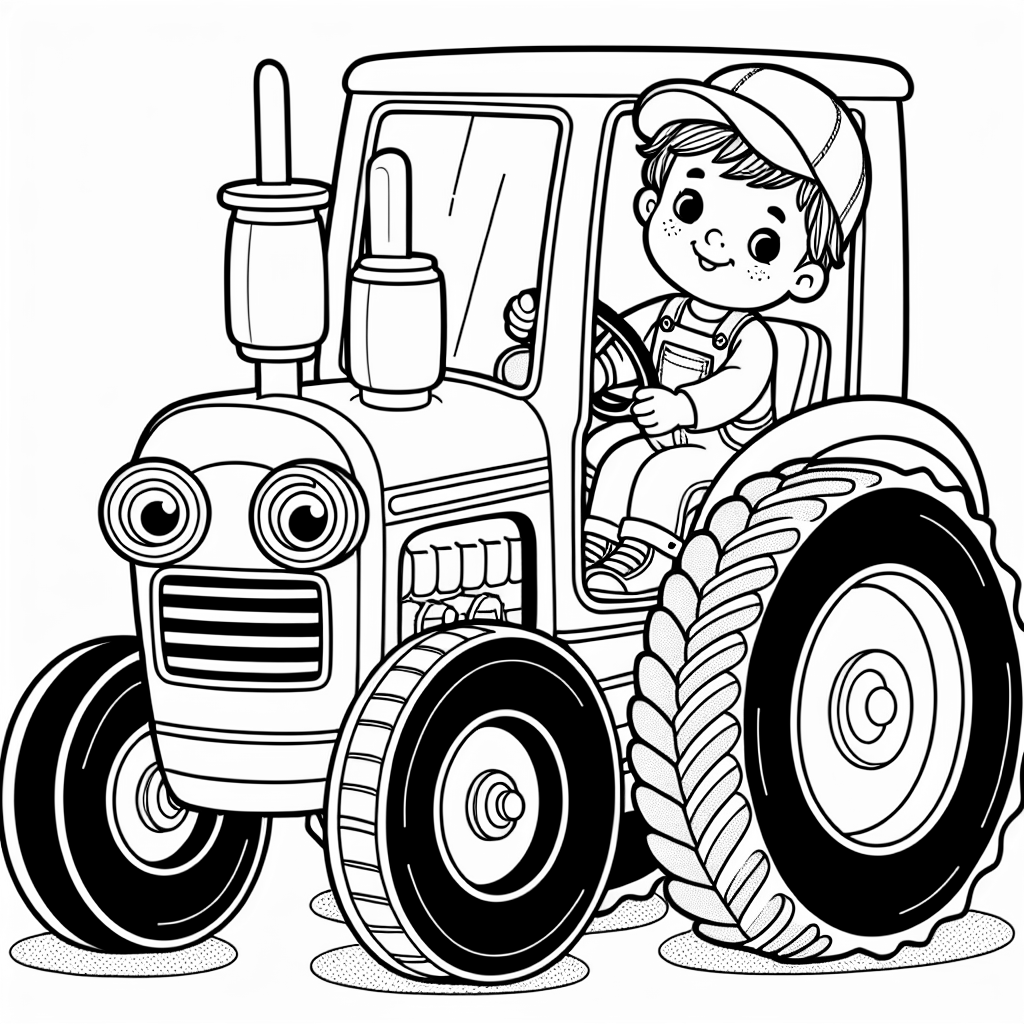 A tractor with a little boy