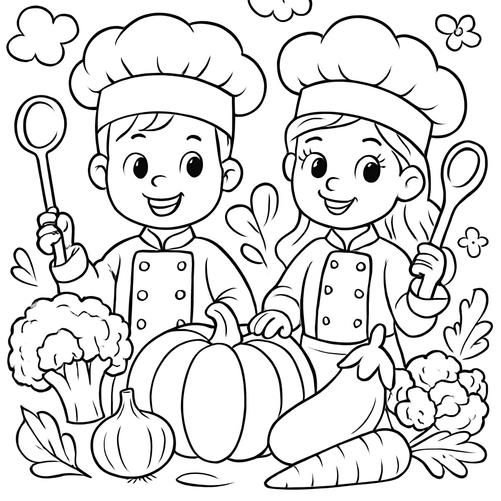 Cooking chefs with vegetables